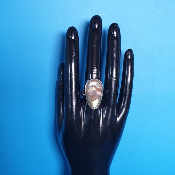 Bold Vintage Natural Blackfoot Rainbow Abalone Sterling Silver Statement Ring - Picture 11 of 14